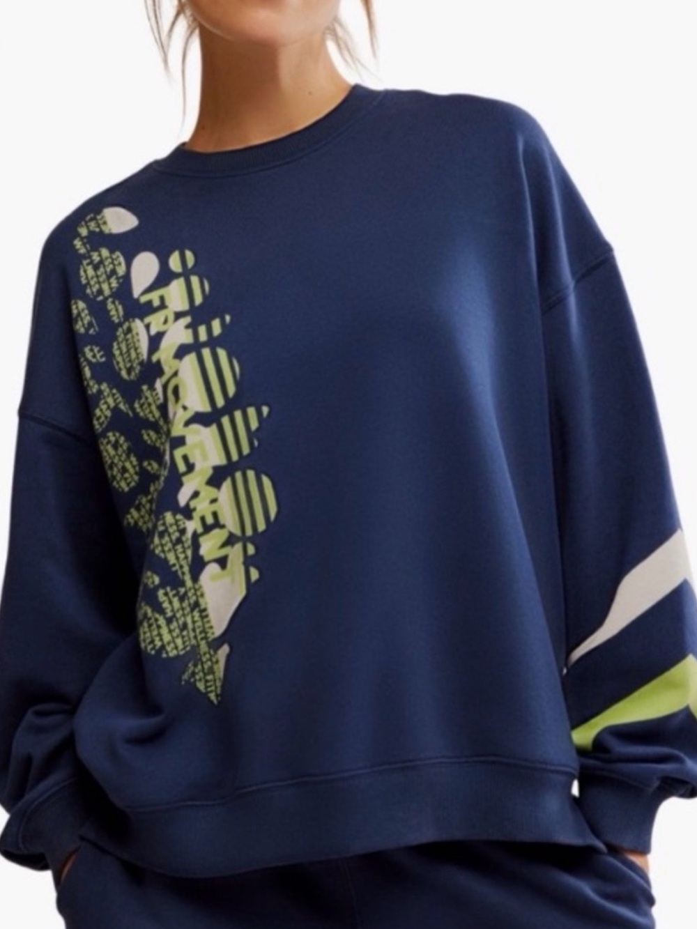 Free People FP Movement All Star Logo Pullover XS Navy Oversized Sweatshirt